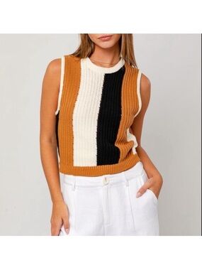 Le Lis Black & Cream Striped Knit Tank